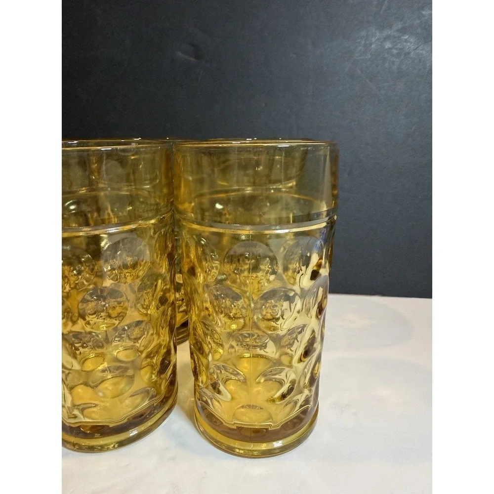 Vintage Hazel Atlas Eldorado Amber Dots 8 oz Tumblers Set of 8 Glasses MCM